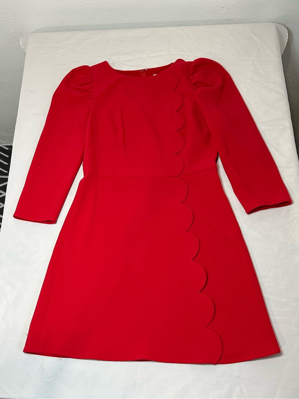 Shoshanna Bright Red Scalloped puff sleeve Dress